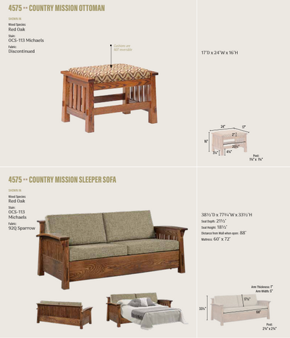 Country Mission Sleeper Sofa - 60" Mattress
