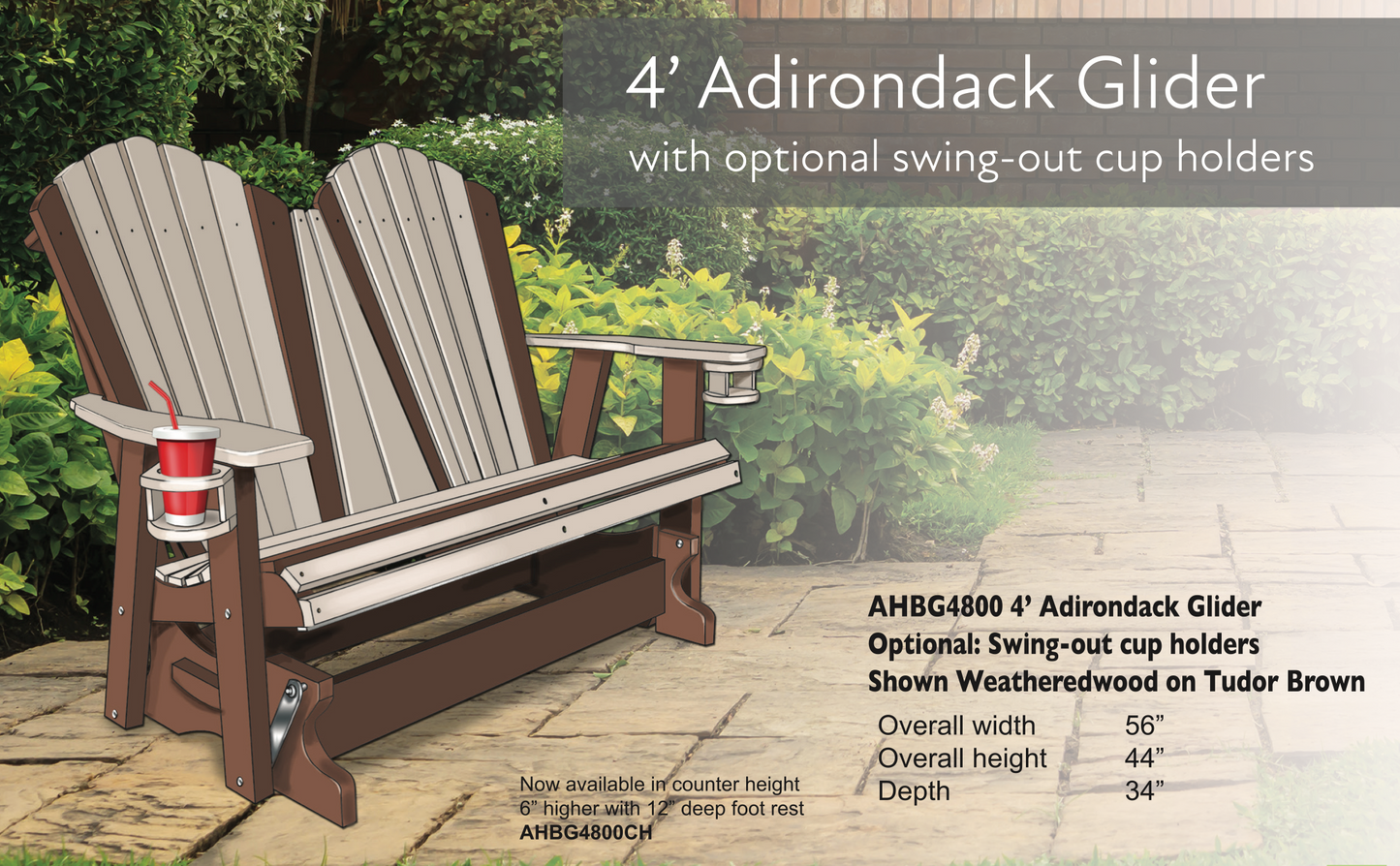 Poly 4′ Adirondack Glider in Antique Mahogany on Black