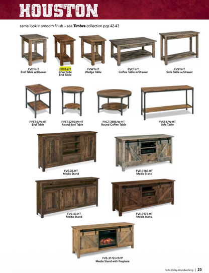 Houston Open Wedge Table No Drawer, Front:14" W, Back:22" W