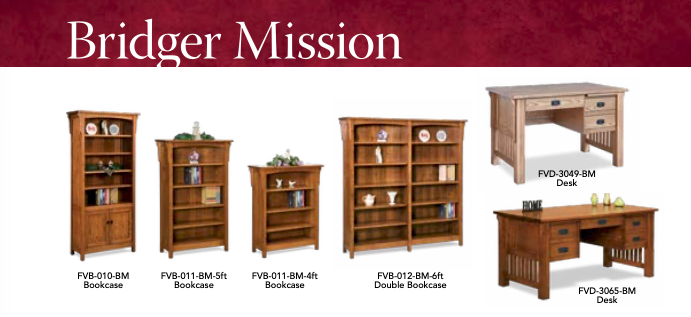 Bridger Mission 4 Shelf Bookcase