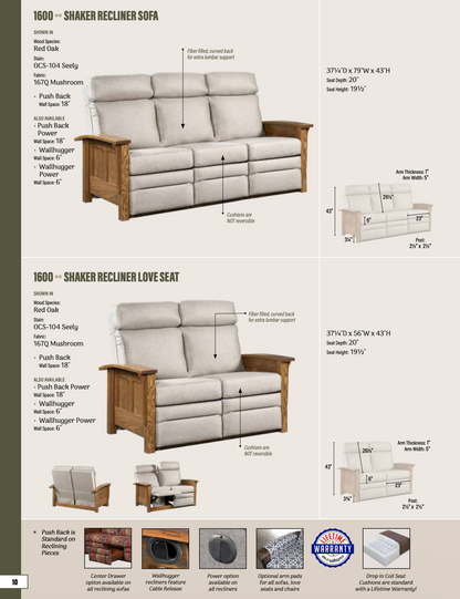 Shaker Recliner Love Seat