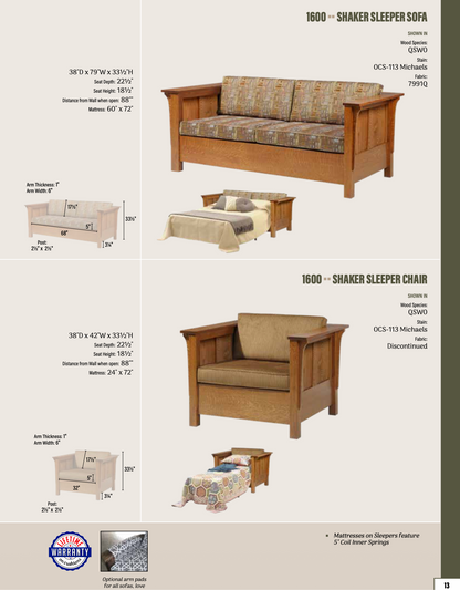 Shaker Sleeper Chair - 24" Mattress