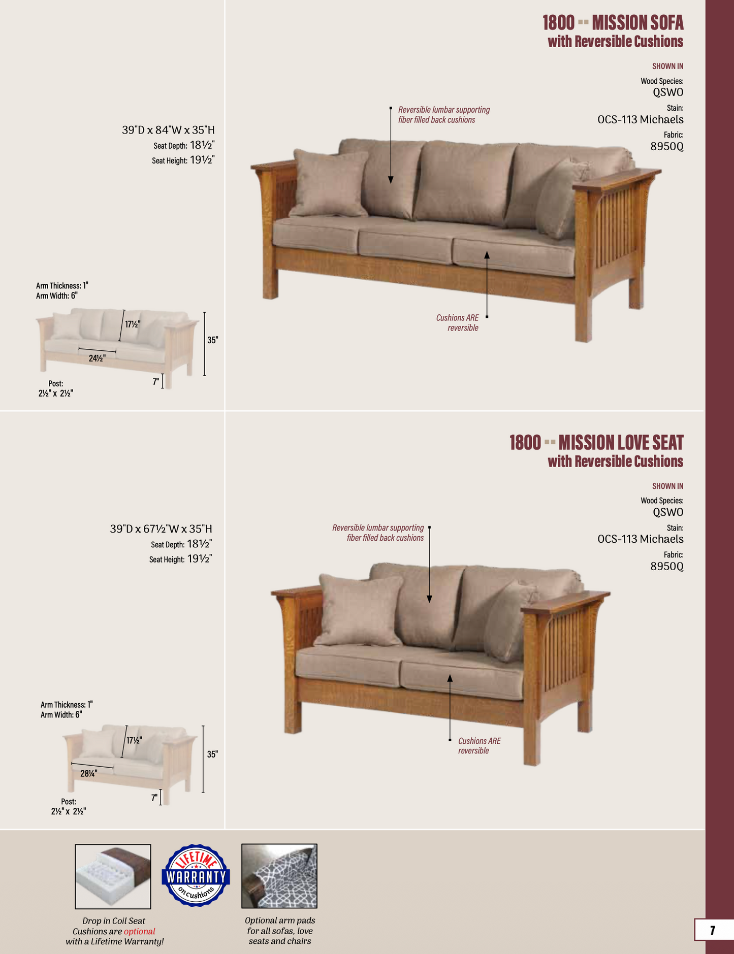 Mission Sofa  with Reversible Cushions