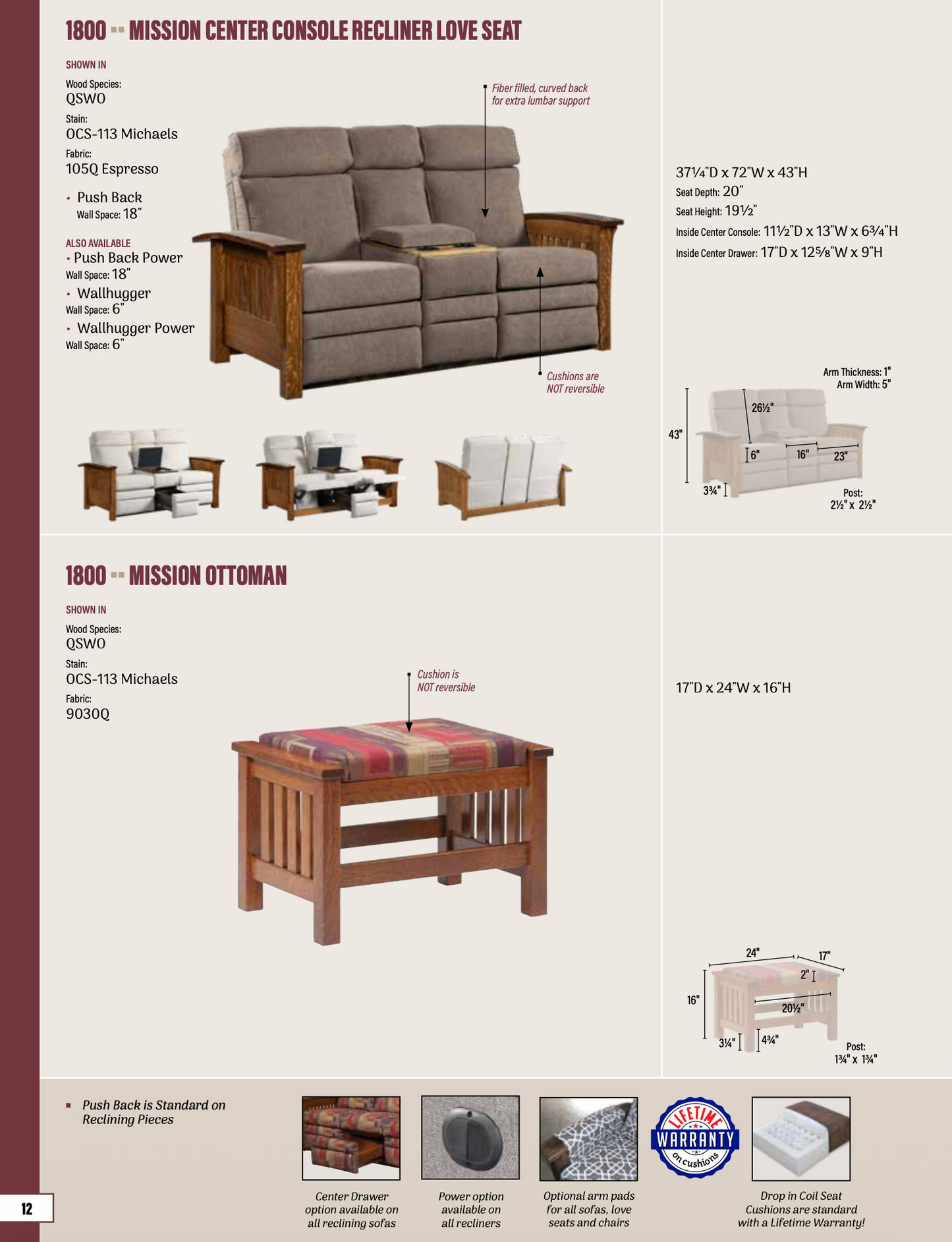 Mission Center Console Recliner Love Seat