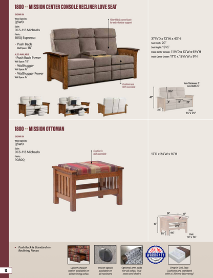 Mission Center Console Recliner Love Seat