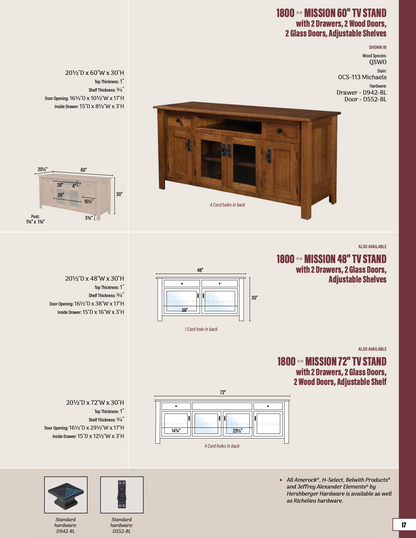 Mission 60" TV Stand w/ 2 Wood Doors