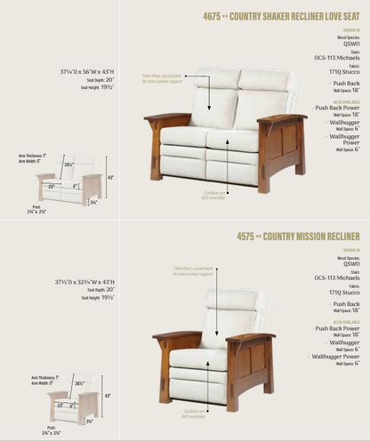 Country Shaker  Recliner Love Seat