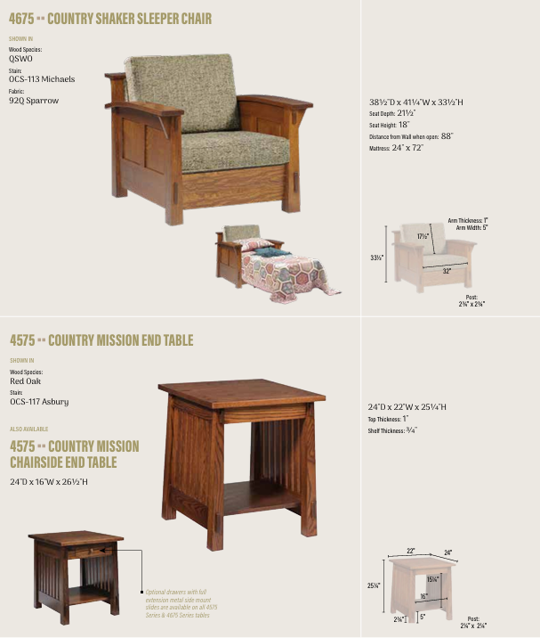 Country Shaker Sleeper Chair - 24" Mattress