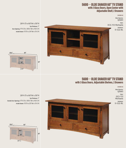 Olde Shaker 60" TV Stand w/ Shelf & 2-Doors