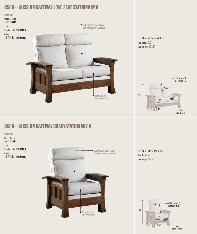Mission Gateway Love Seat, Stationary A