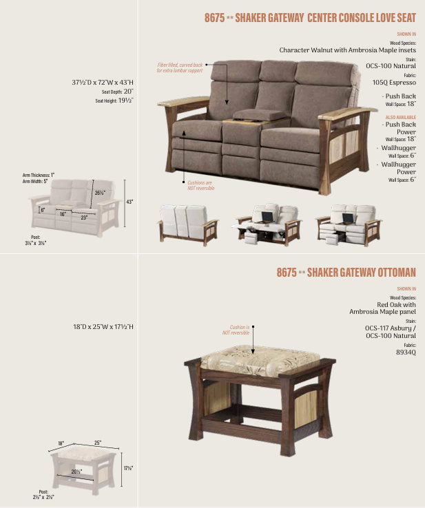 Shaker Gateway Center Console Recliner Love Seat