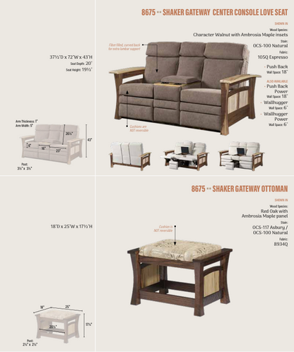 Shaker Gateway Center Console Recliner Love Seat