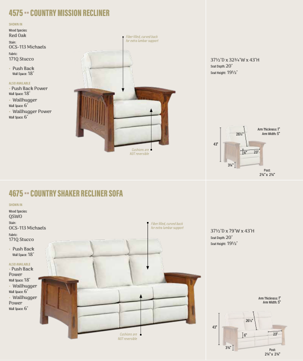 Country Shaker  Recliner Sofa