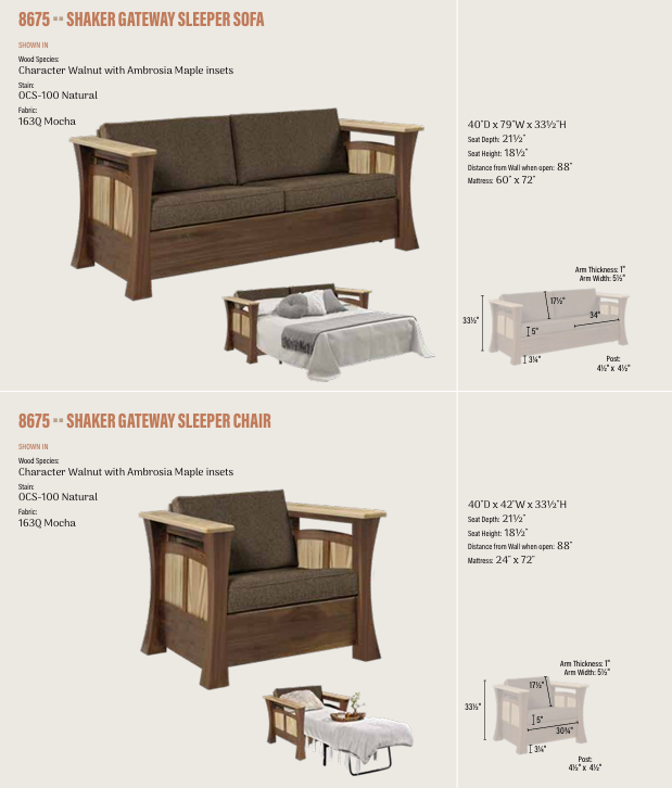 Shaker Gateway Sleeper Sofa - 60" Mattress