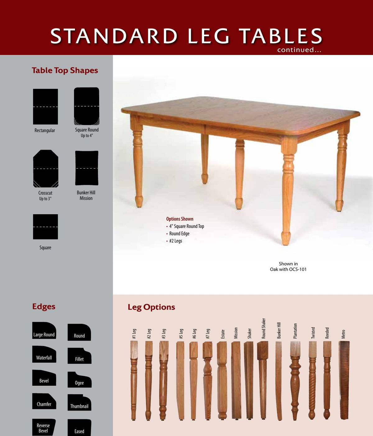 Shaker Leg Table catalog page