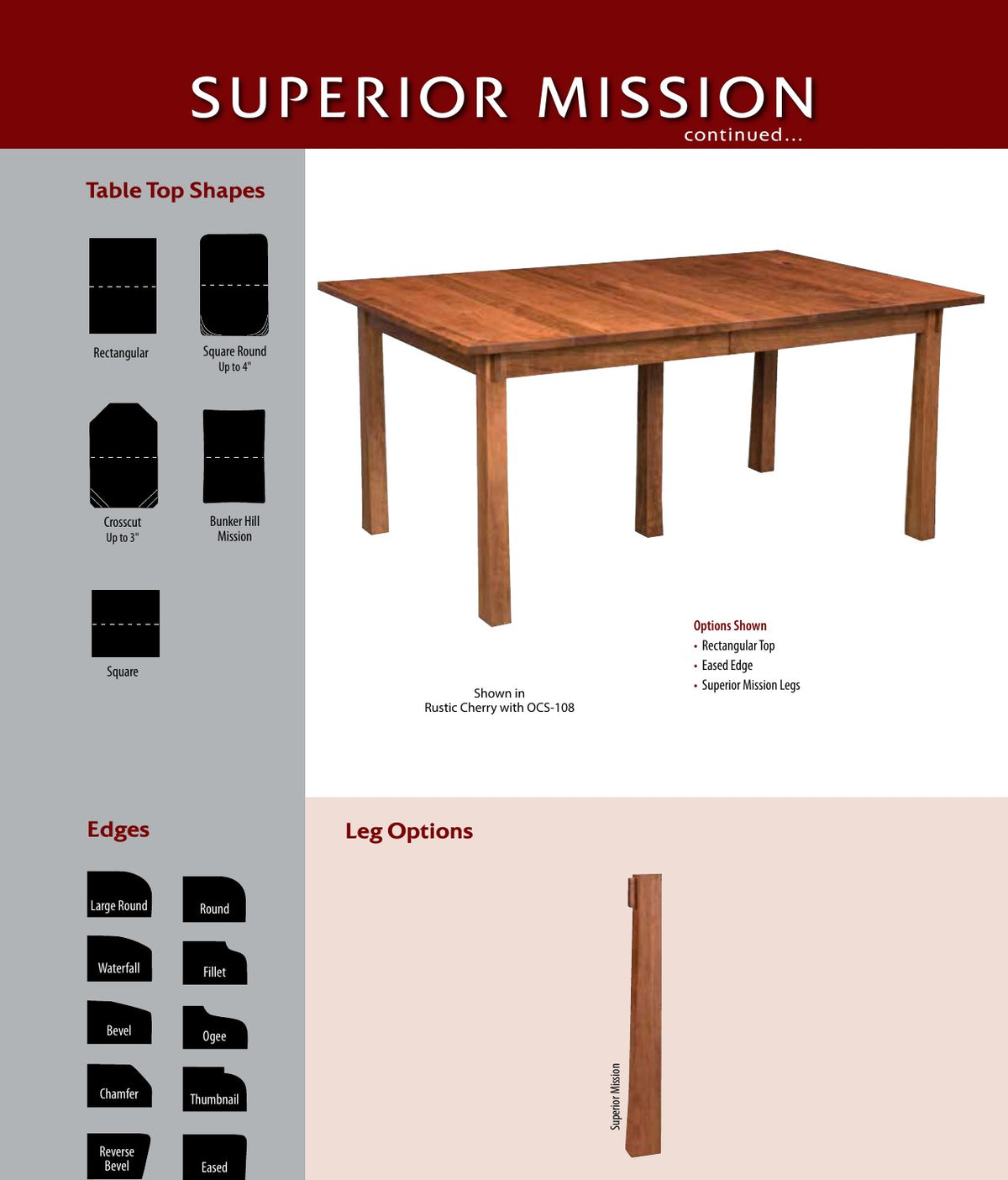 Superior Mission Leg Table catalog page