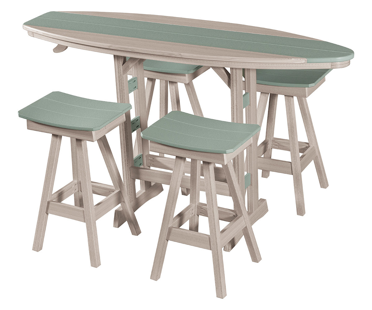 Poly Surf Board Bar Table Set with 4 Swivel Bar Stools