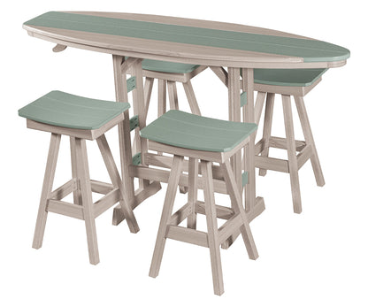 Poly Surf Board Bar Table Set with 4 Swivel Bar Stools
