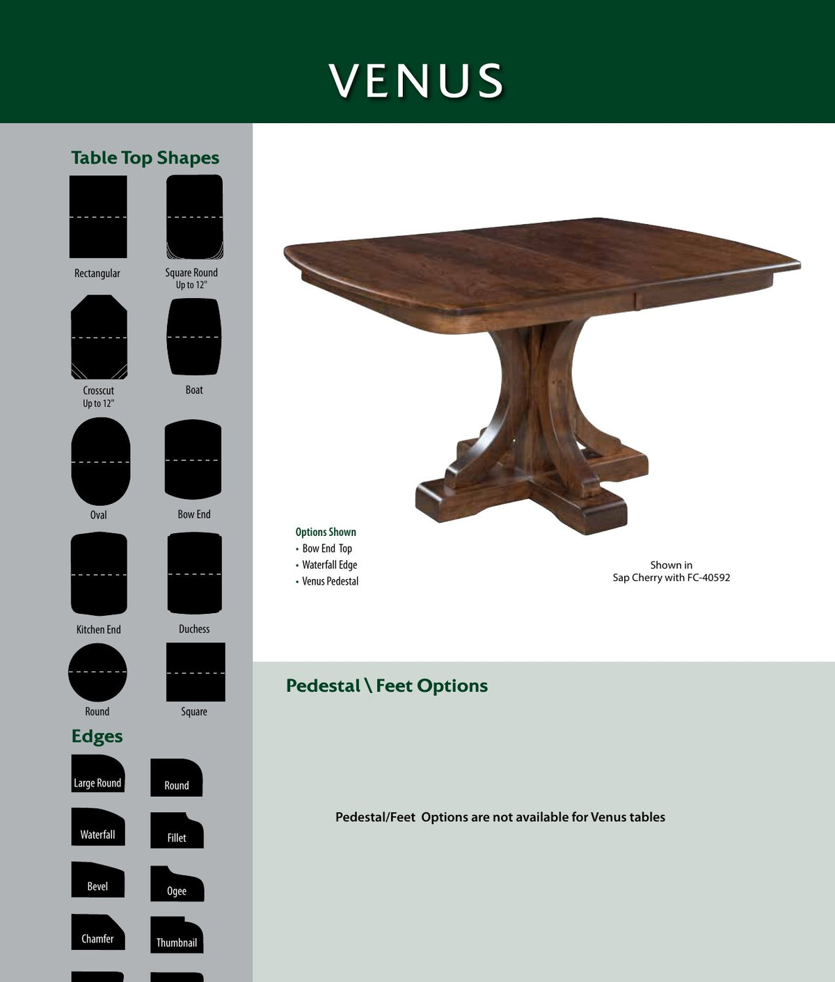Venus Single Pedestal Table catalog page