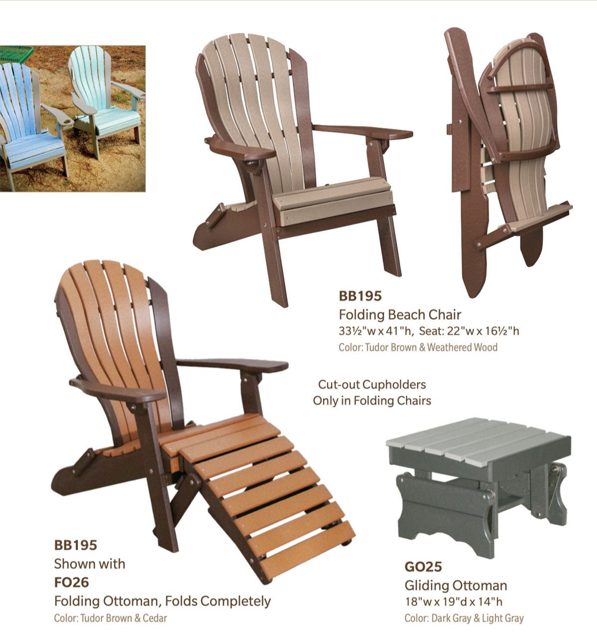 Poly Adirondack Bentback Folding Beach Chair With Folding Ottoman