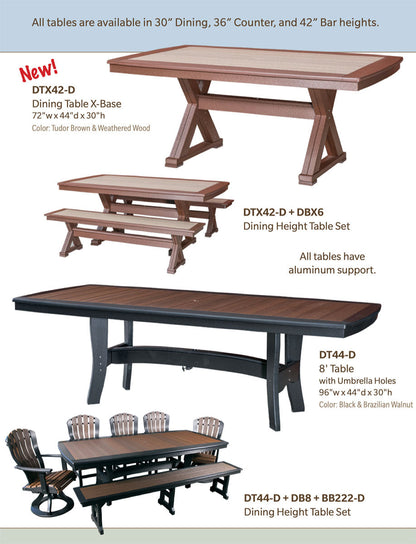 Poly 44" x 72" Dining Height Table Set with X-Base