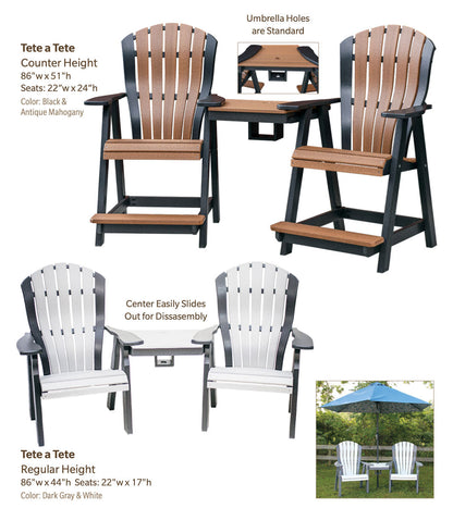 Poly Adirondack Bentback Tete A Tete Counter Height w/ umbrella hole