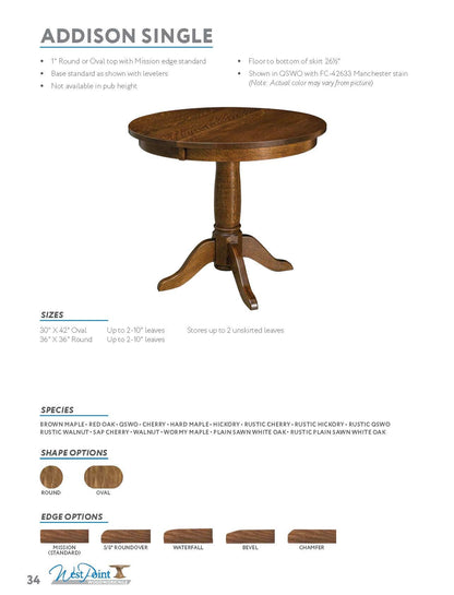 Addison Single Pedestal Table
