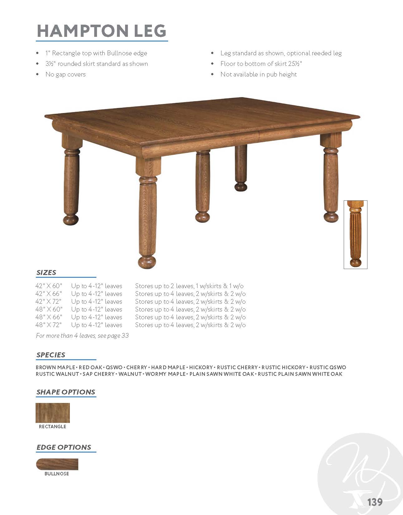 Hampton Leg Table