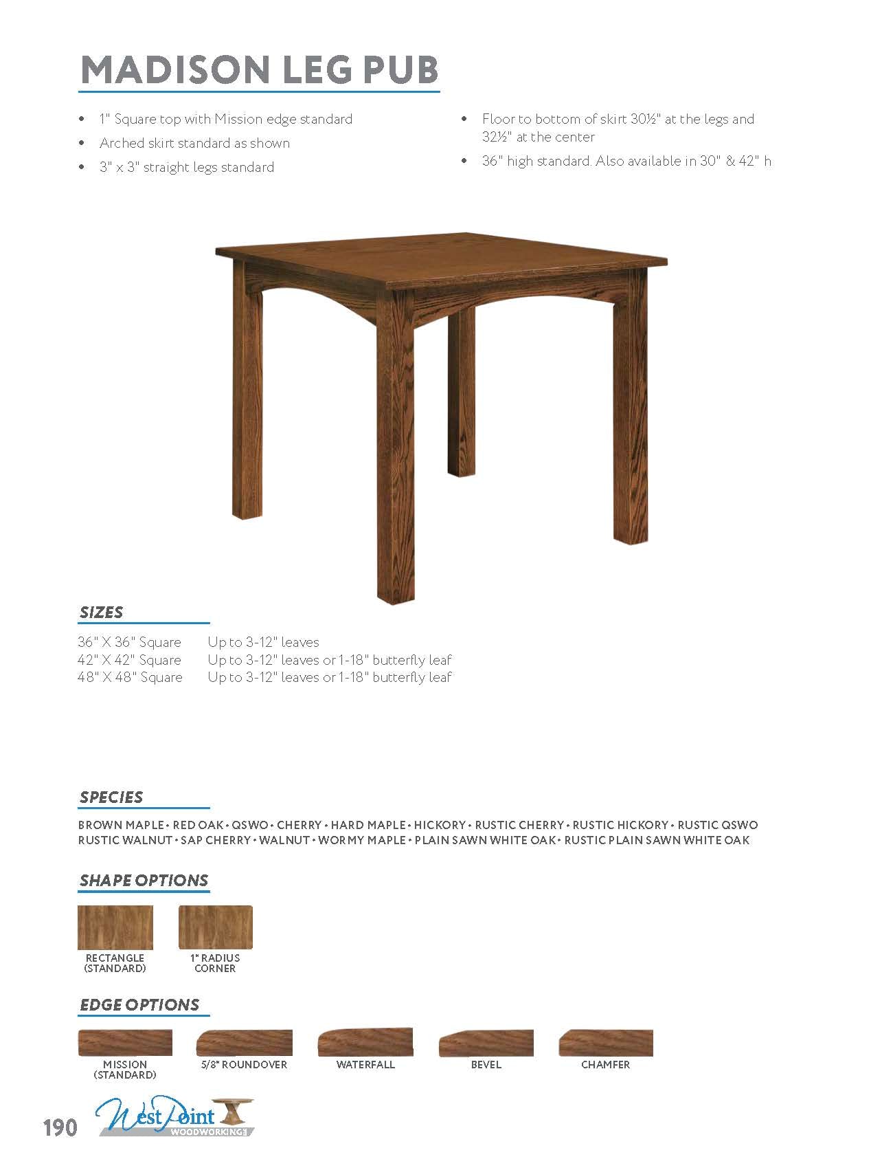 Madison Leg Pub Table