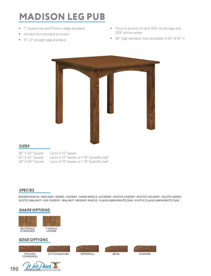 Madison Leg Pub Table
