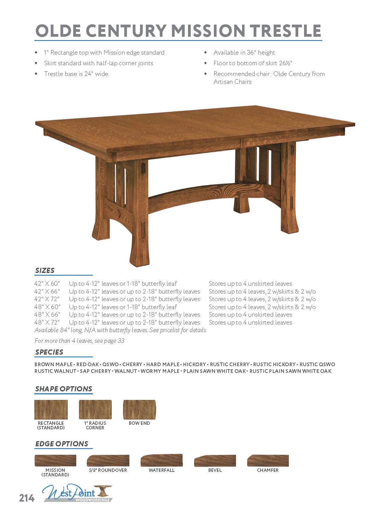 Olde Century Mission Trestle Table
