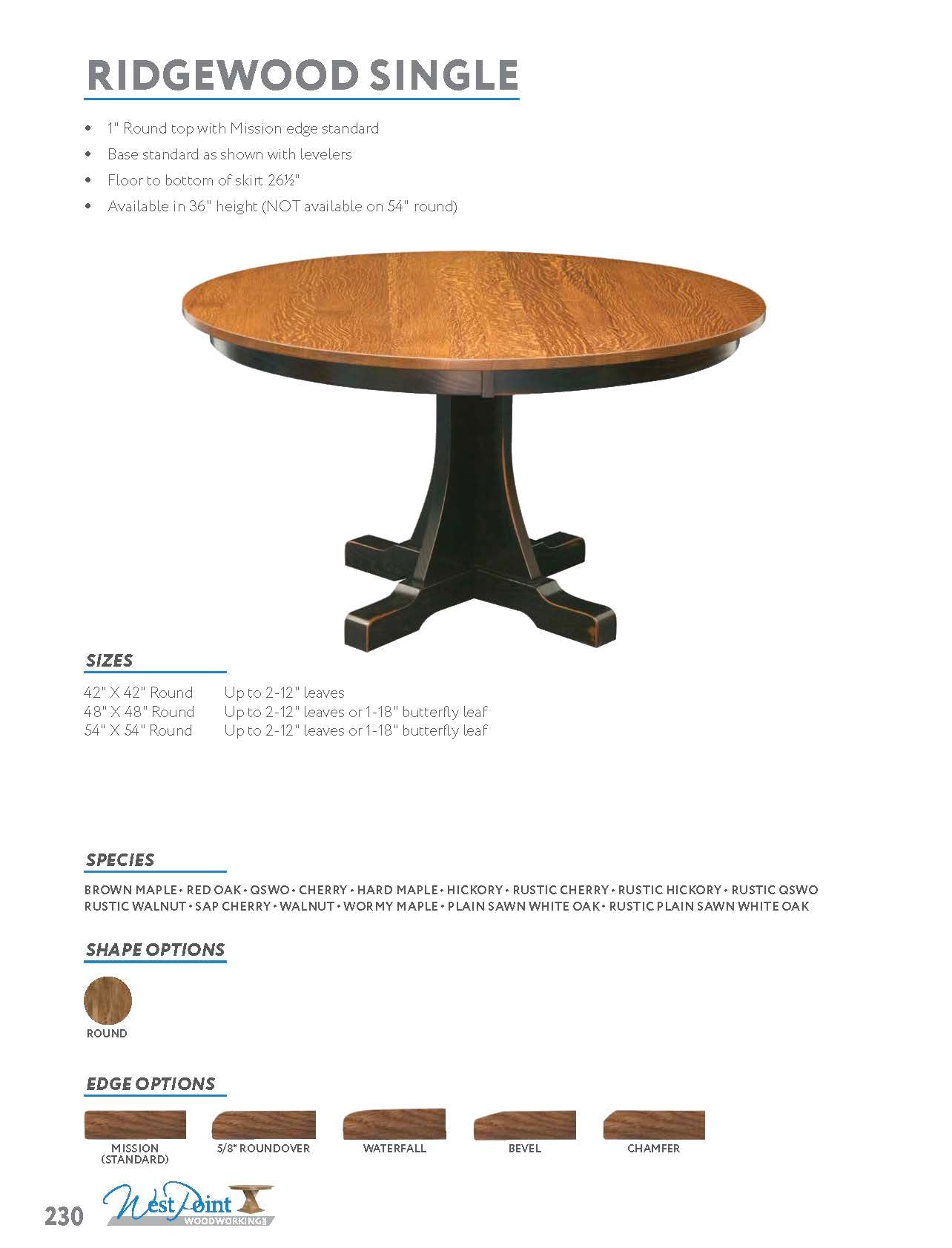 Ridgewood Single Pedestal Table
