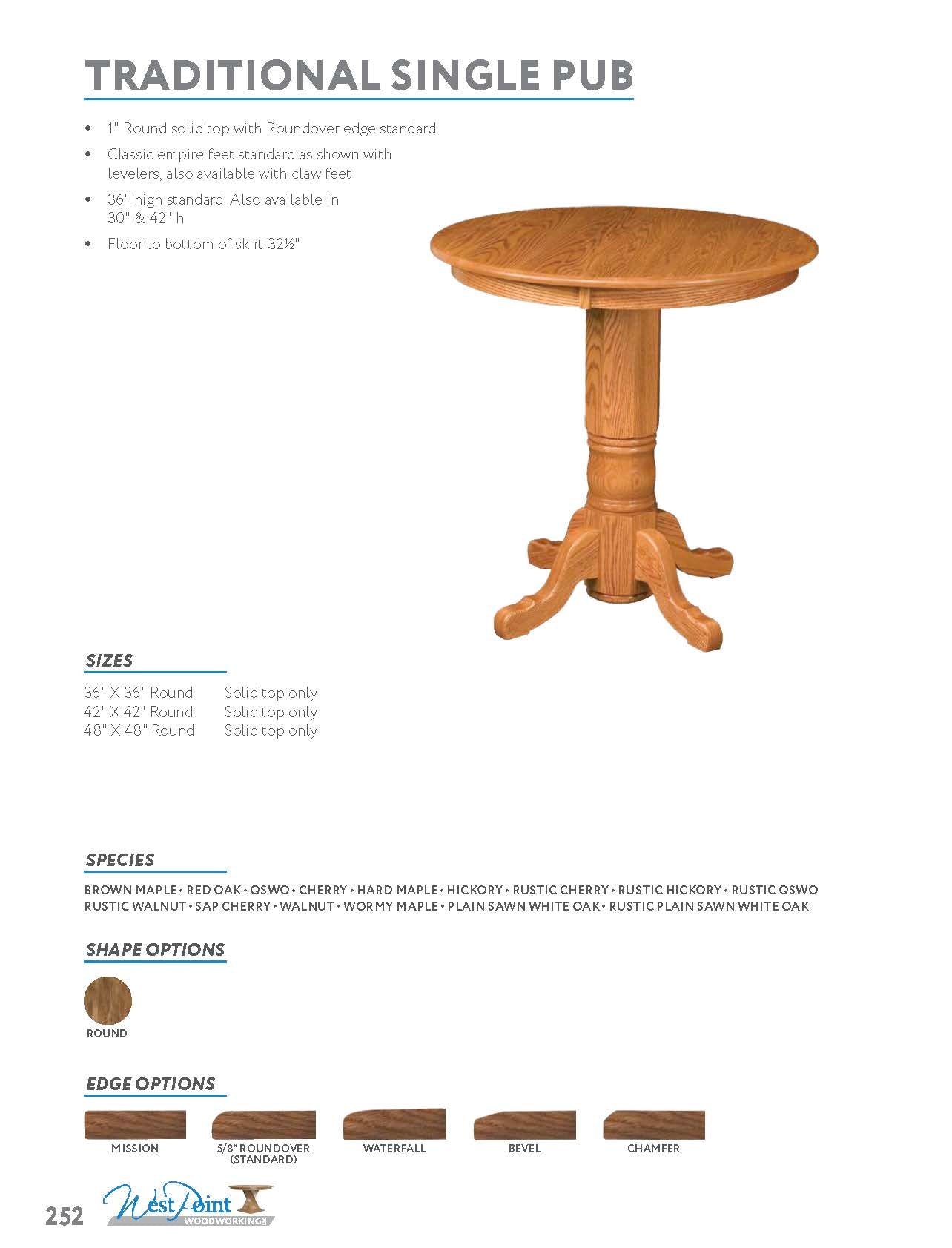 Traditional Single Pub Pedestal Table