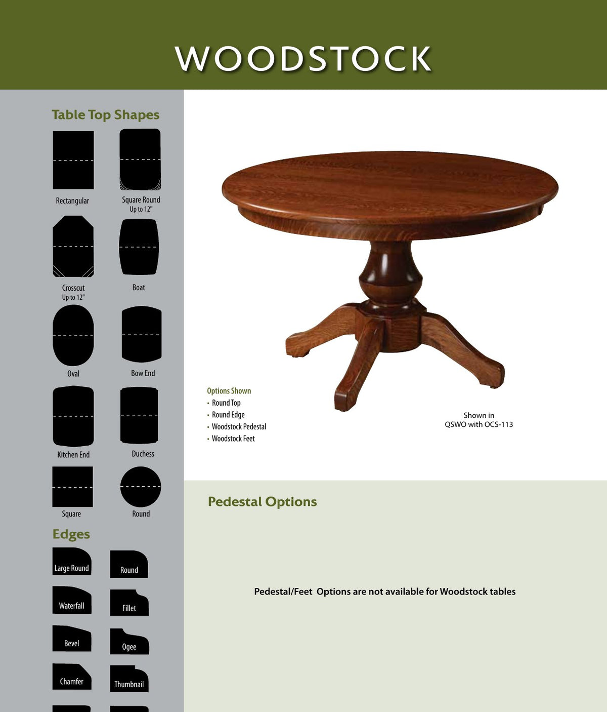 Woodstock Single Pedestal Table catalog page