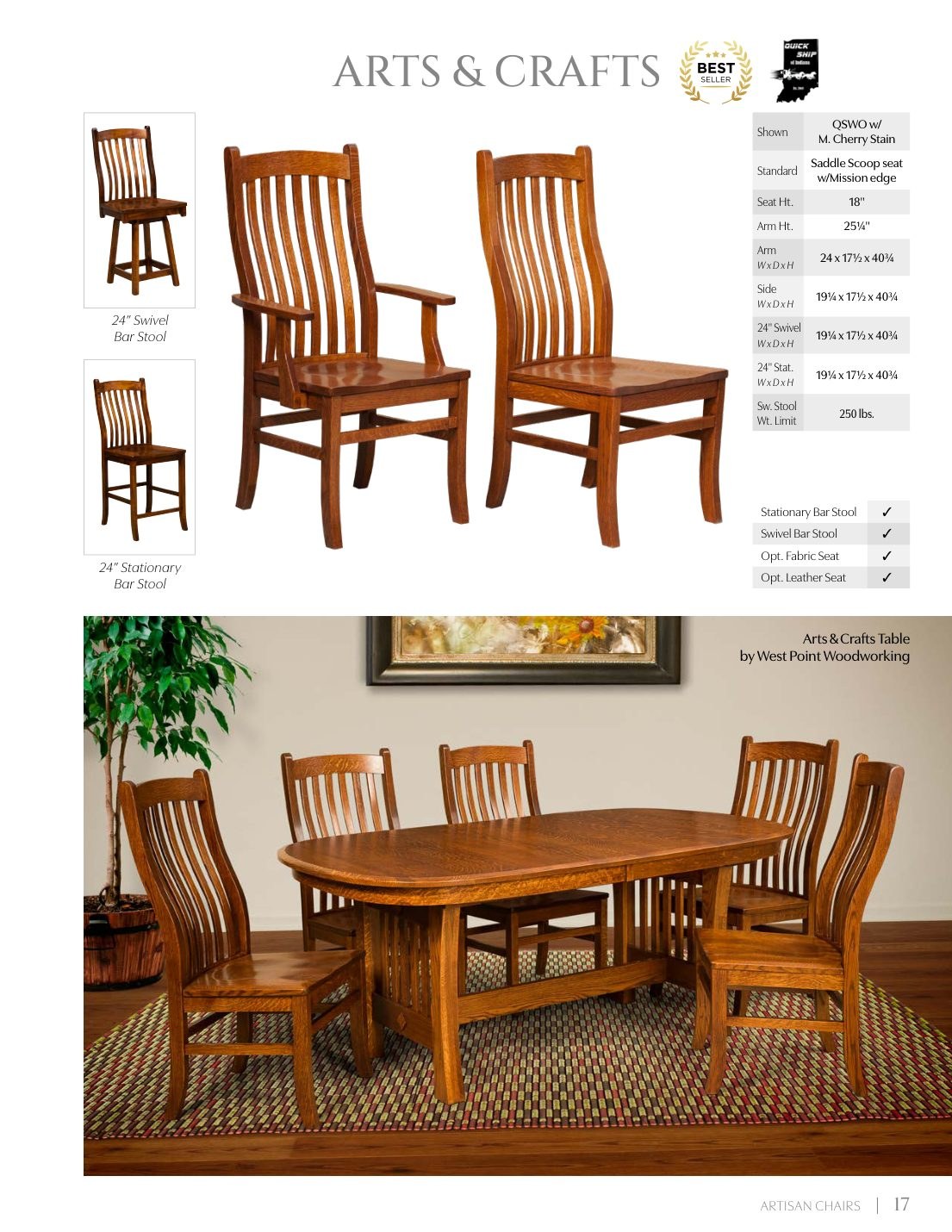 Arts & Crafts Swivel Bar Stool catalog page