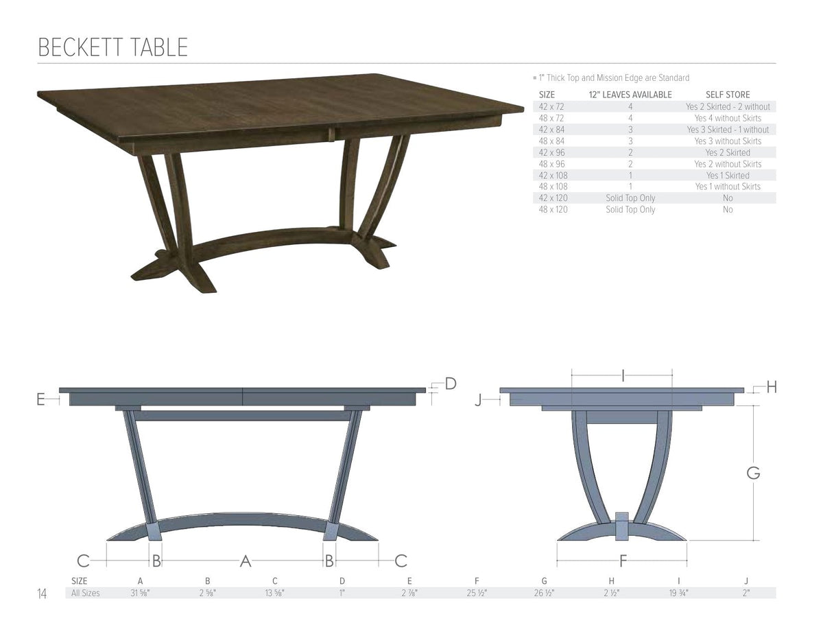 Beckett Table catalog page
