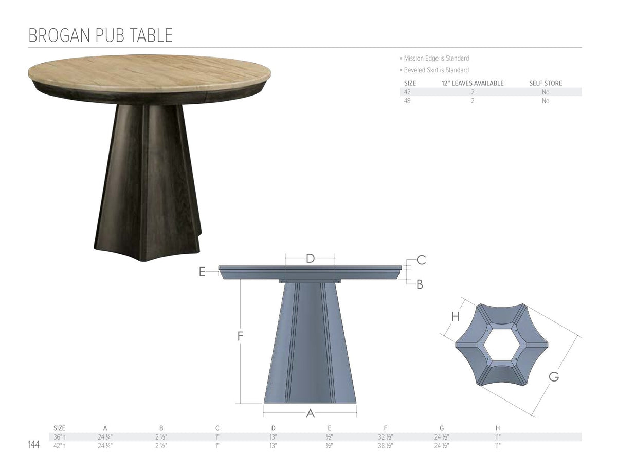 Brogan Pub Table catalog page