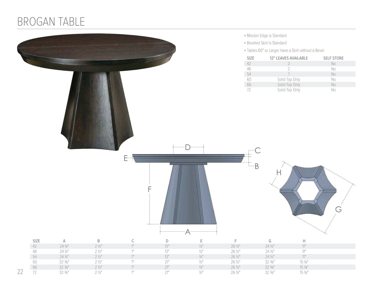 Brogan Table catalog page