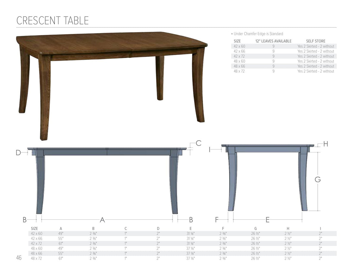 Crescent Table catalog page