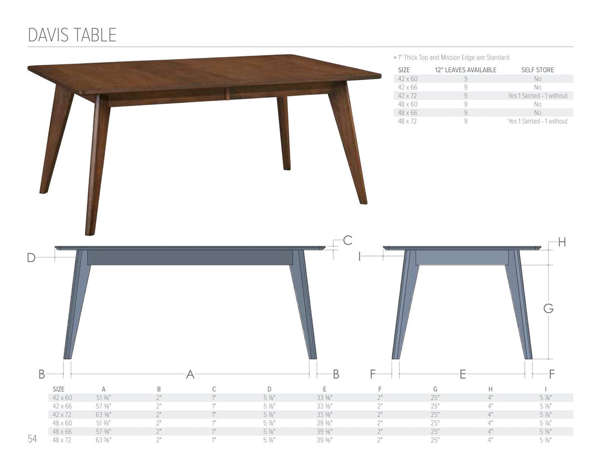 Davis Table catalog page