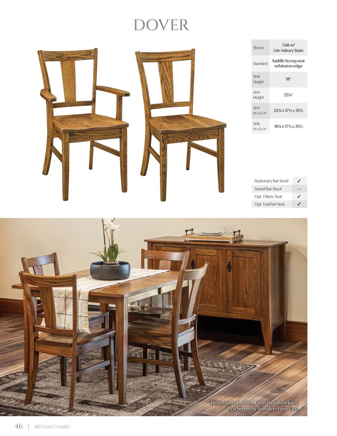 Dover Arm Chair catalog page