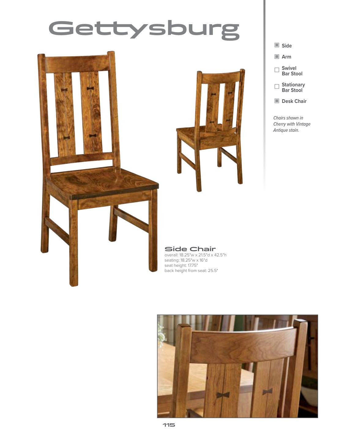 Gettysburg Side Chair catalog page