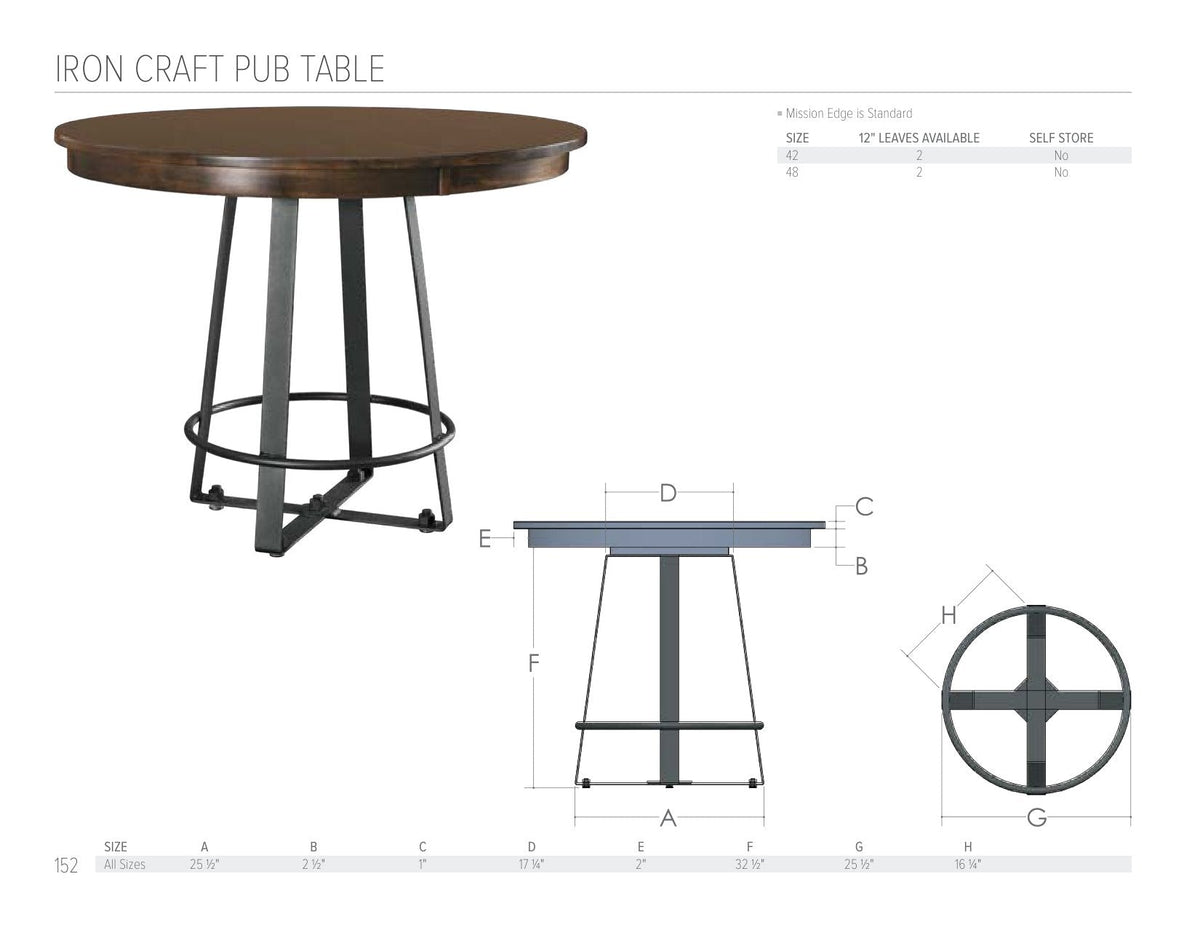 Iron Craft Pub Table catalog page