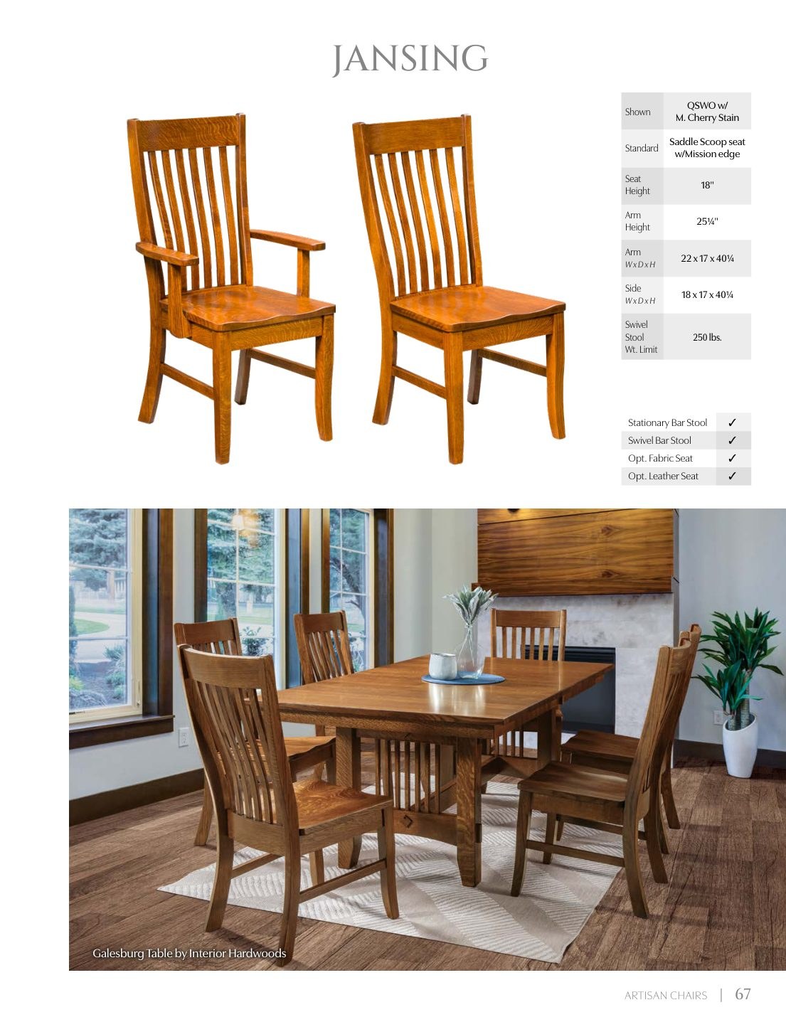Jansing Arm Chair catalog page