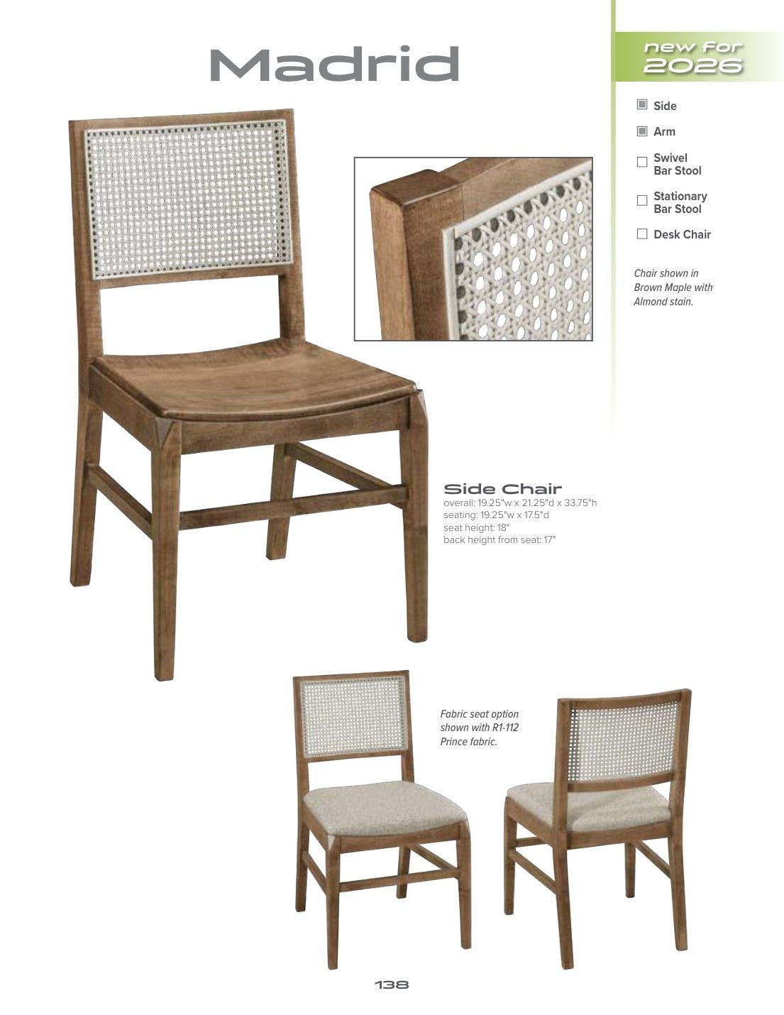 Madrid Side Chair catalog page