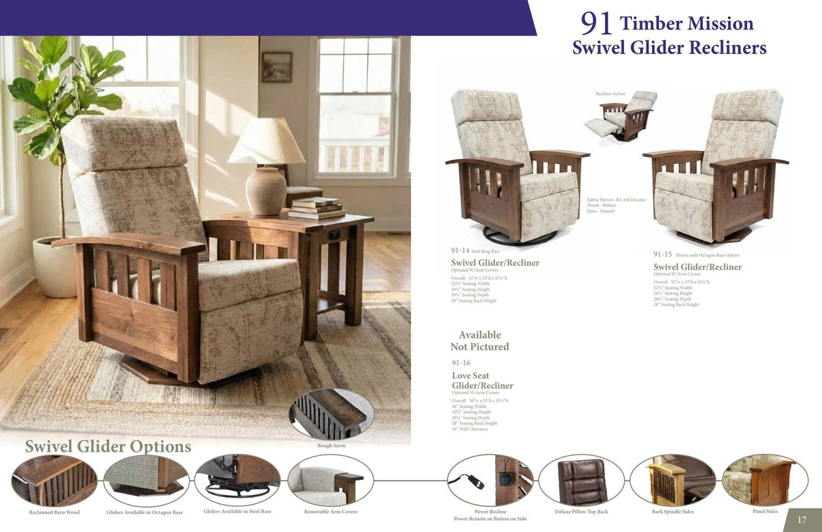 Timber Mission swivel glider catalog page