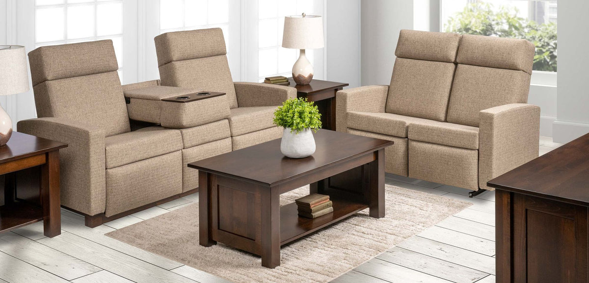 Modern Shaker Recliner Sofa with Fold-Down Console