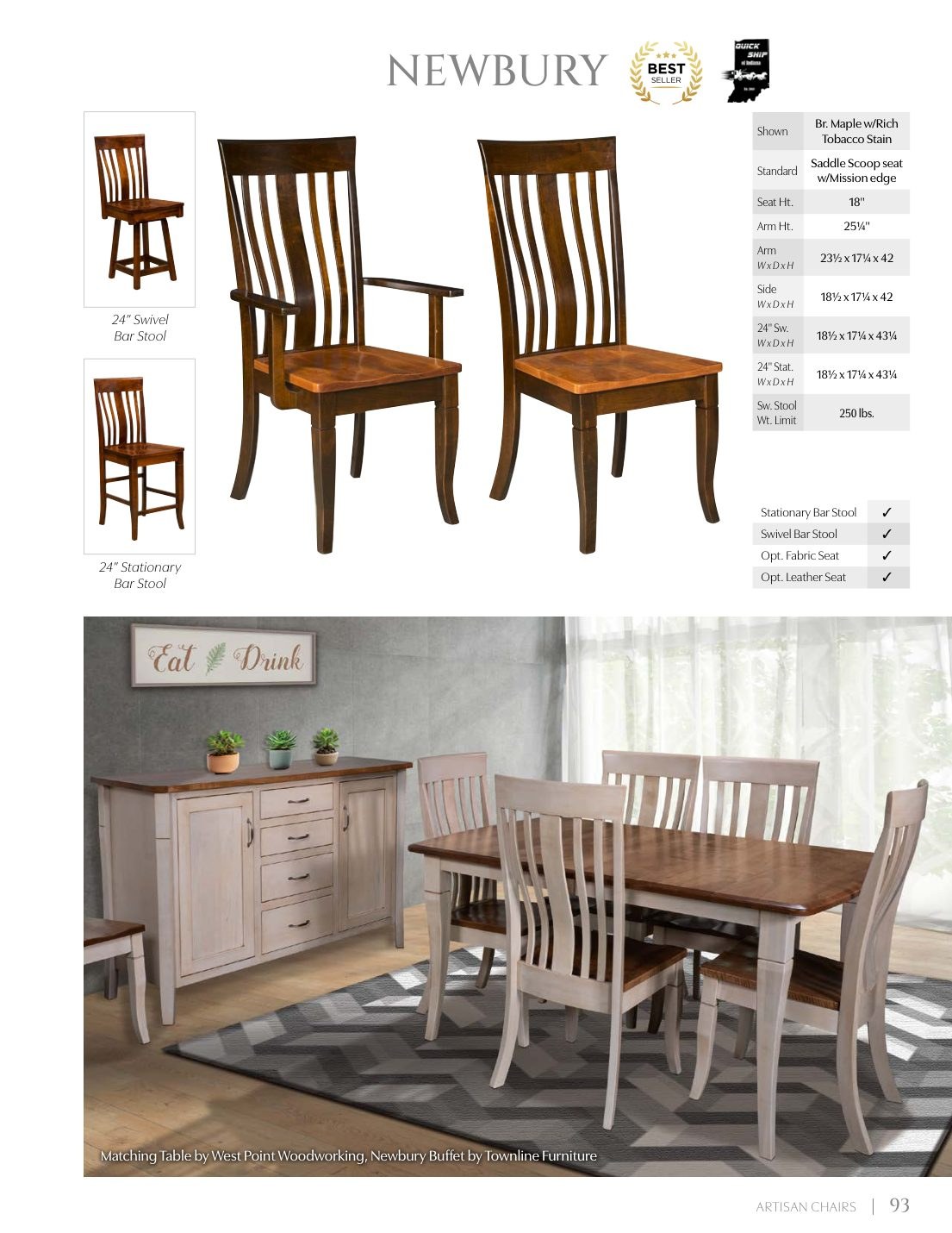 Newbury Swivel Bar Stool catalog page