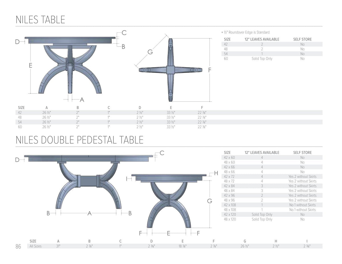 Niles Double Pedestal Table catalog page