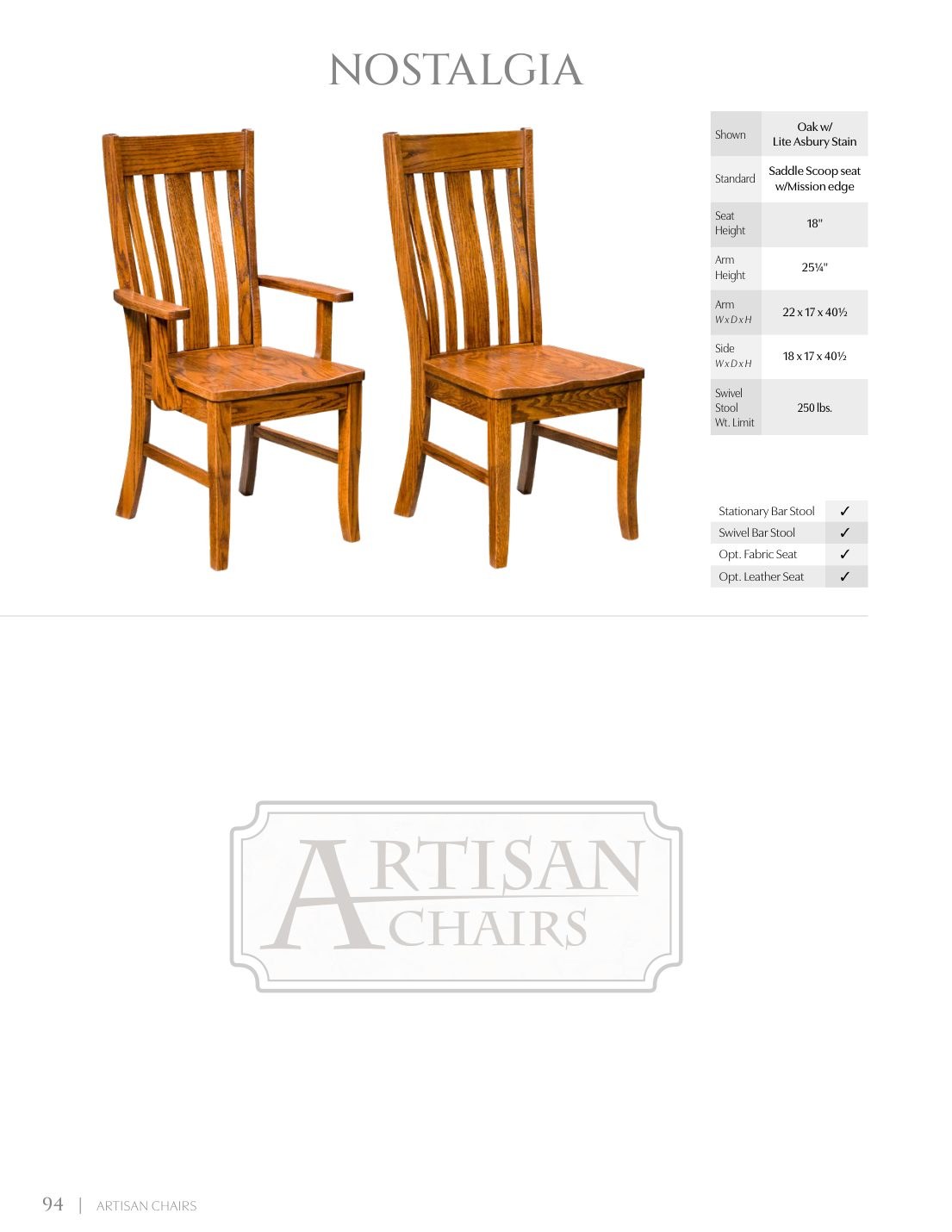 Nostalgia Side Chair catalog page